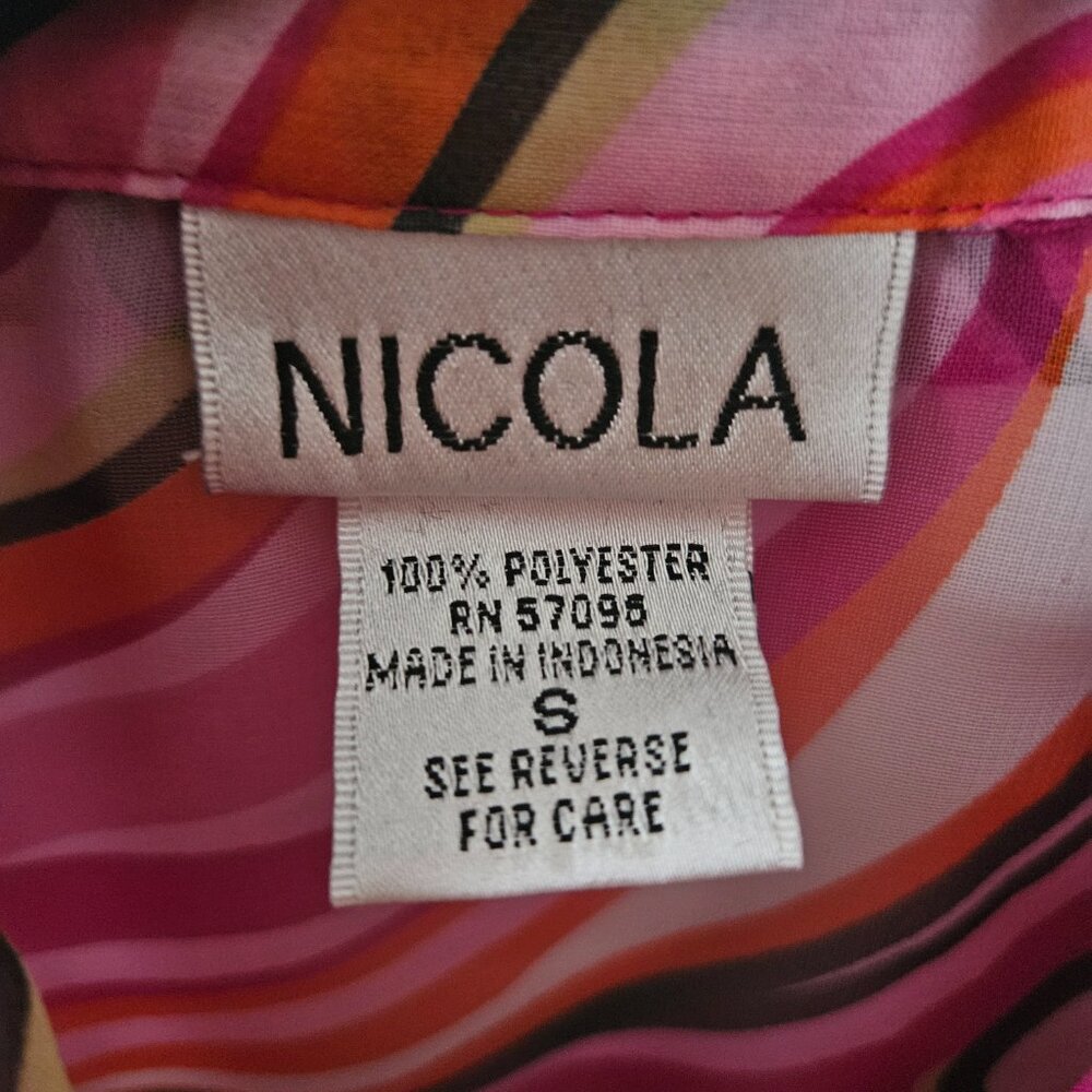 Vintage Nicola Pink Orange Psychedelic Swirl Sheer Blouse Top Size Small - Picture 2 of 9